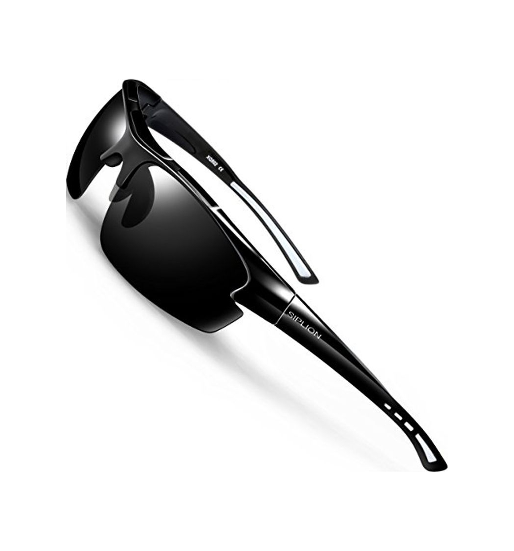 Product SIPLION Hombre Gafas de sol Polarizadas Deportes para Ciclismo Pesca Golf TR90 Súper ligero Marco 502 BLACK