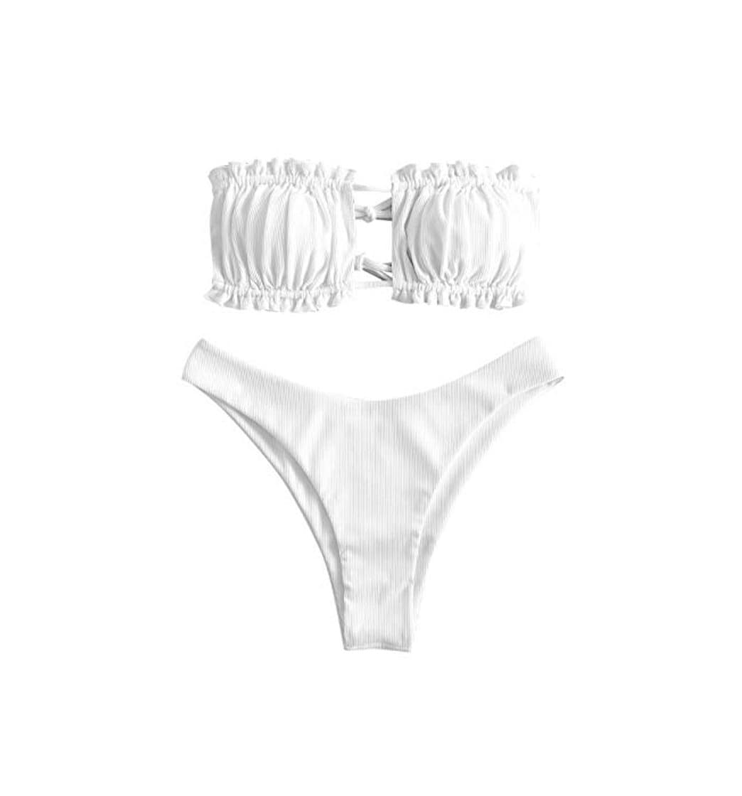 Product ZAFUL Mujer Bandeau Tie Cutout Bikini Set Beachwear Blanco S