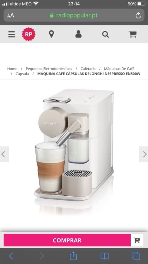 Producto MÁQUINA CAFÉ CÁPSULAS DELONGHI NESPRESSO EN500W