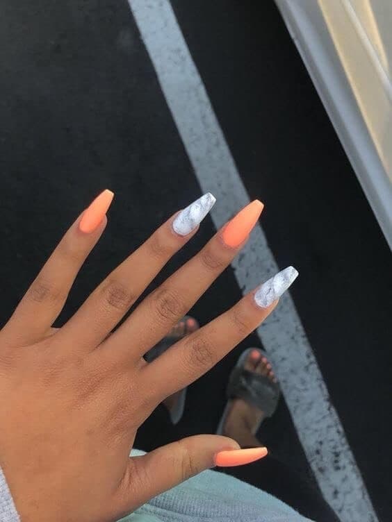 Fashion Orange and marble nails