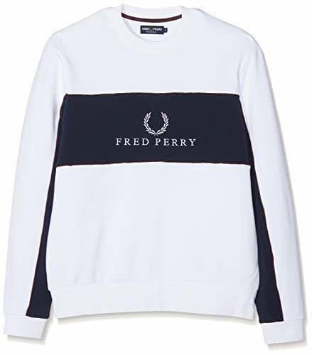 Fashion Fred Perry M4553-PANEL Piped SWEATSHIRT-100-L Sudadera, Blanco