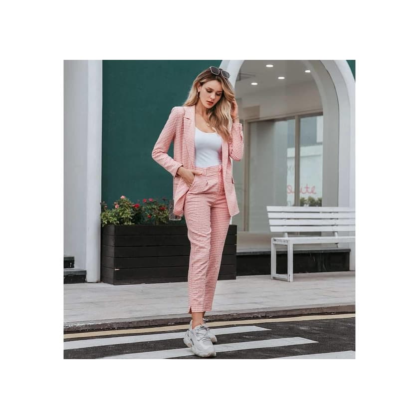 Producto Pink Plaid Single Button Blazer Suit Set