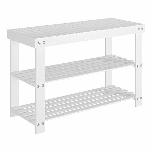 Home Homfa Banco Zapatero Bambú Organizador para Zapatos con 3 Estantes Blanco 70×28.5×45cm