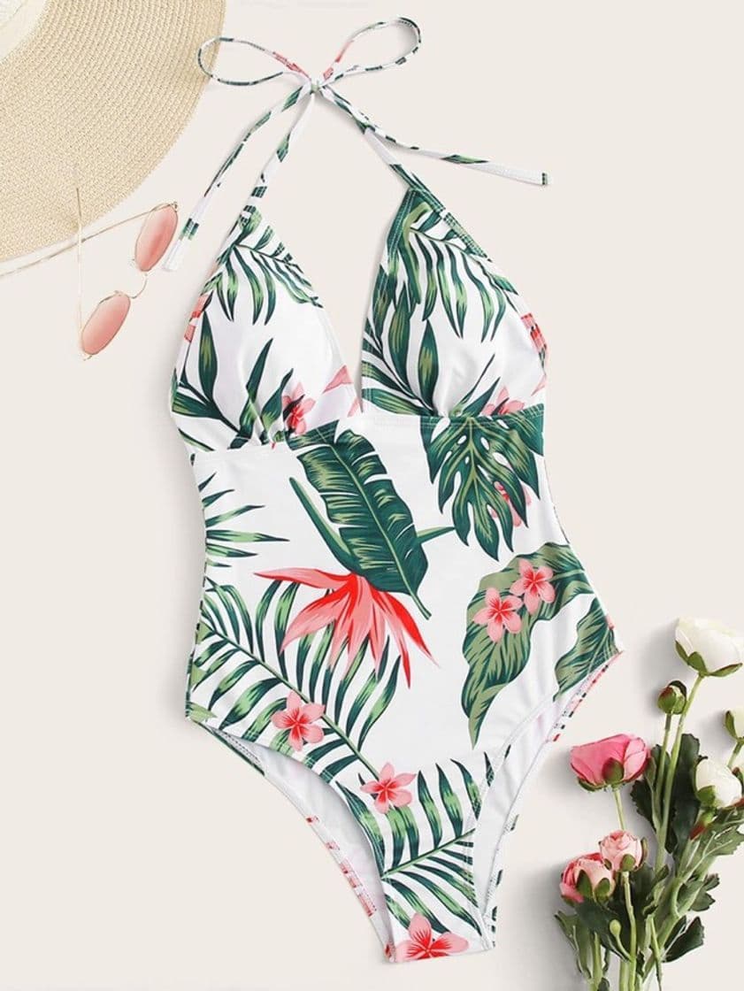 Producto Tropical Random Print Halter One Piece Swimsuit