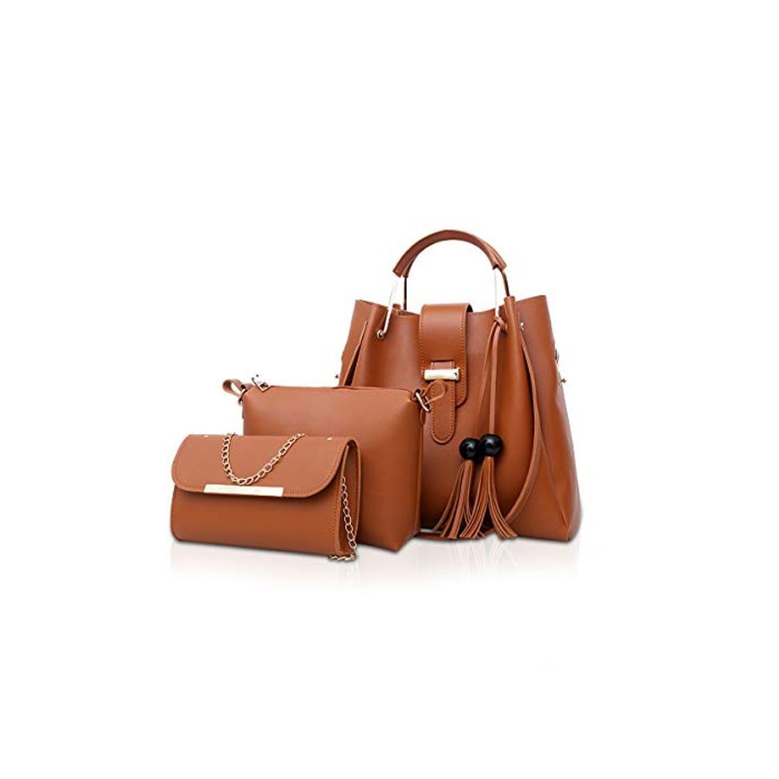 Producto NICOLE & DORIS Bolsos de Mano para Mujer Bolsas de 3 Piezas Juego de Bolsos para Damas Bolsos con Cadena Bolsos con Asas Superiores Bolsos de Hombro marrón