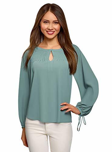 Moda oodji Collection Mujer Blusa Ancha con Lazos en los Puños, Verde, ES