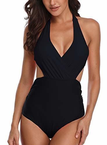 Moda Mujer Halter Trajes de Baño Una Pieza V-Cuello Push-up Monokini Push-up Acolchado