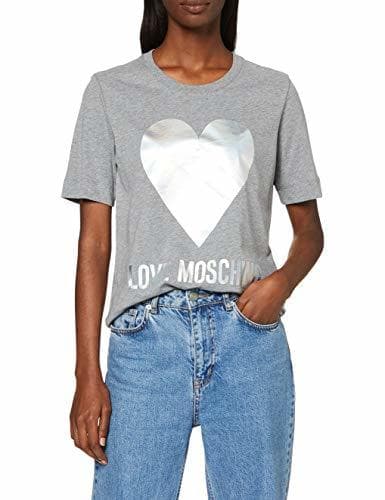 Fashion Love Moschino Regular Fit Short Sleeve T-Shirt_Iridescent Foil Heart & Logo Print