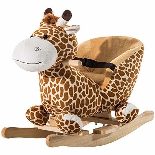 Product HOMCOM Caballito Balancín Bebé +18 Meses Balancín Peluche Madera con 32 Canciones