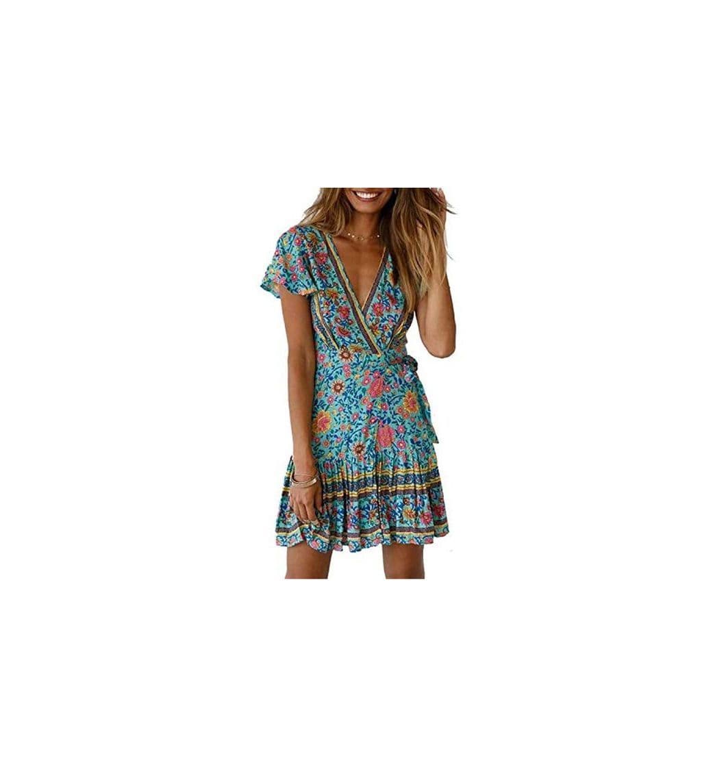 Product Abravo Mujer Vestido?Bohemio Corto Florales Nacional Verano Vestido Casual Magas Cortas Chic