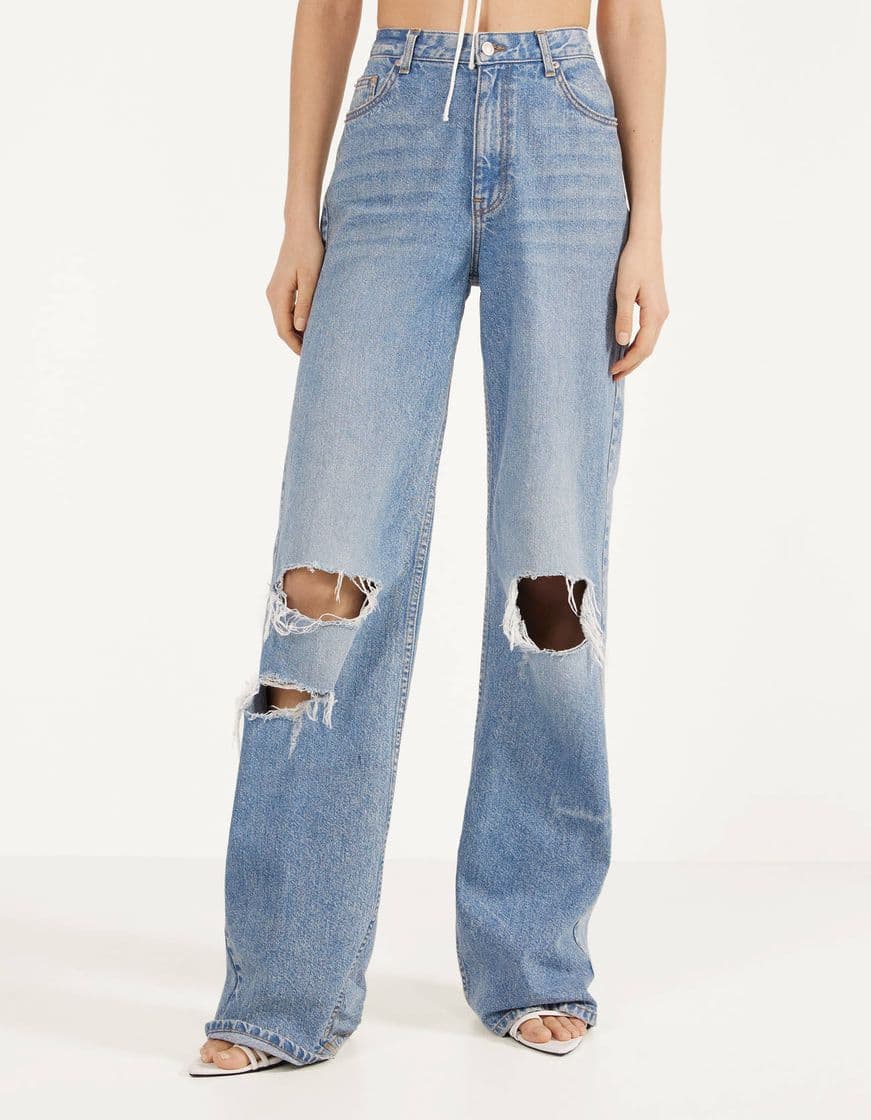 Fashion Jeans90’s Flare com rasgões 