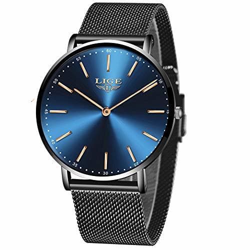 Place LIGE Unisexo Hombre Relojes Impermeable Mode Minimalista Cuarzo analógico Reloje Hombres Negro