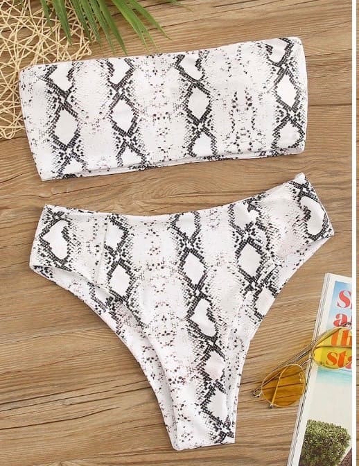 Producto Snakeskin Print Bandeau With High Waist Bikini Set