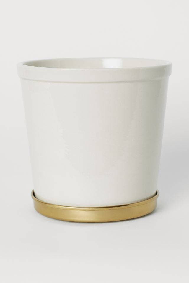 Product Vaso com prato metal dourado 