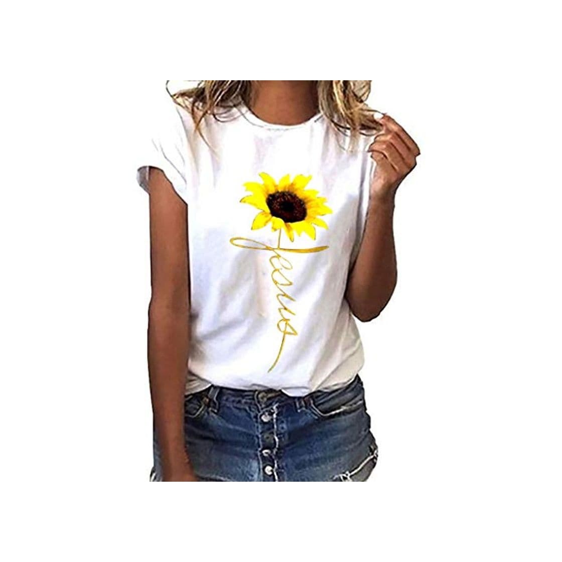 Producto Camiseta de Mujer Manga Corta Girasol Impresión Blusa Basica Camiseta Suelto Casual