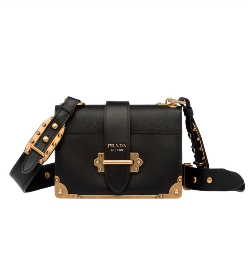 Moda Prada Cahier leather shoulder bag in black 