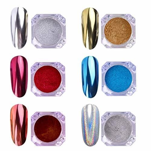 Belleza AIMEILI 6 colors Polvo Acrilico Para Uñas Colores Esmalte Uñas Efecto Espejo