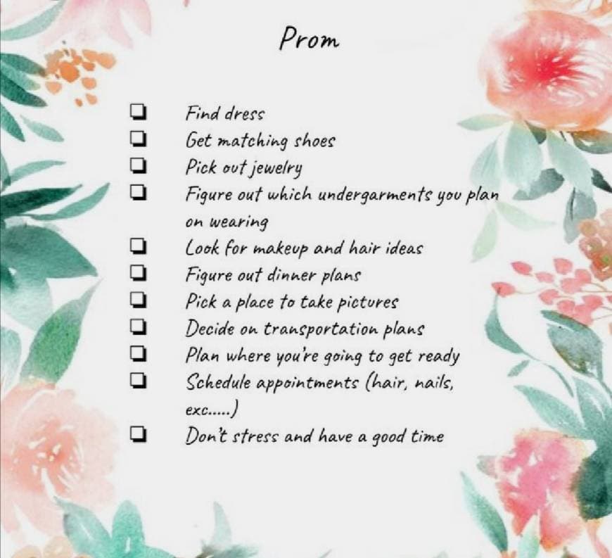 Moda Prom preparations checklist 