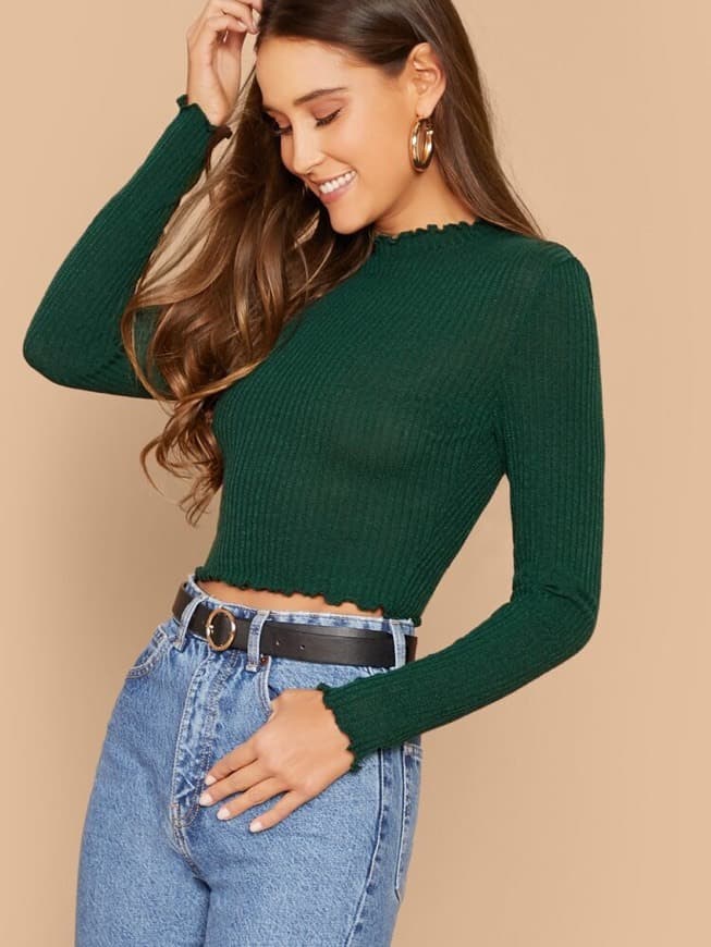 Product Lettuce Edge Rib-Knit Fitted Crop