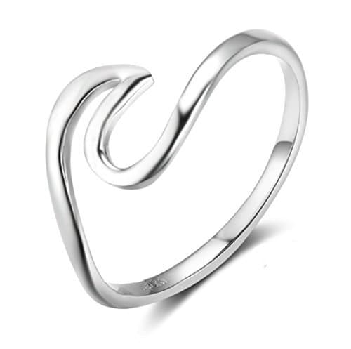 Producto HOMEYU® Chic 925 Sterling Silver Wave Cut Girl Ring Wave Design Anillos