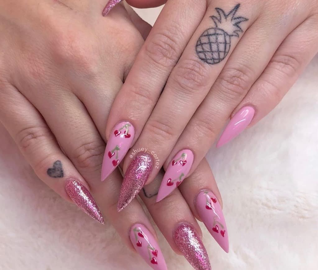 Fashion Pink Cherry Nails 