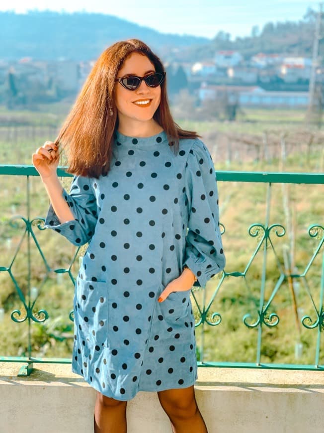 Moda Polka dot blue dress