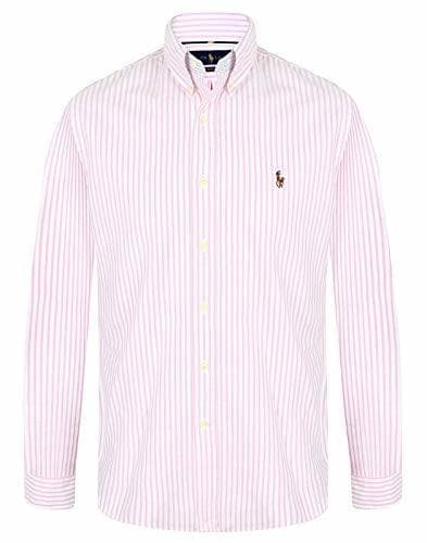 Lugar Ralph Lauren Camisa Oxford de Ajuste Entallado para Hombre Rosa Raya Rosada