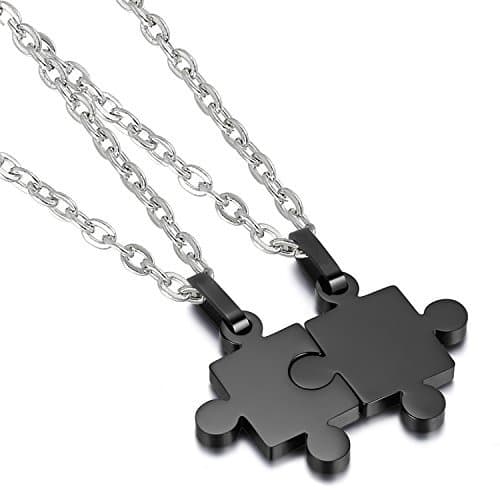 Moda Cupimatch Collares para Pareja Colgante Puzzle Acero Inoxidable Regalo para Hombre Mujer