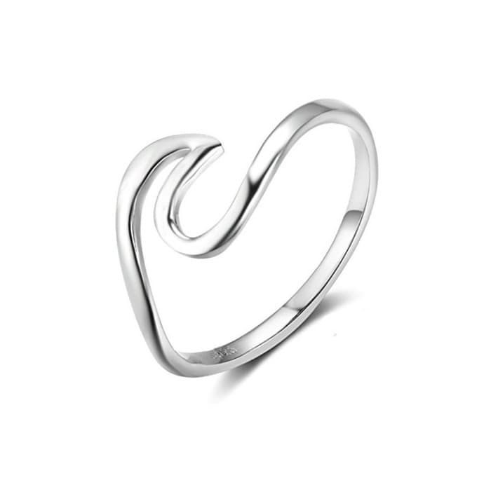 Producto HOMEYU® Chic 925 Sterling Silver Wave Cut Girl Ring Wave Design Anillos