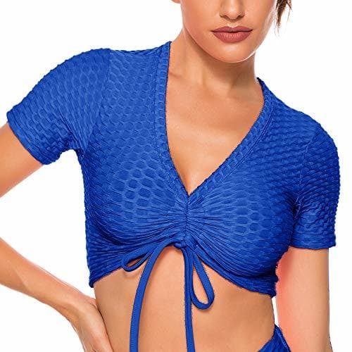 Fashion FITTOO Tops de Yoga Camiseta Deportivo para Correr Gimnasio para Mujer Azul