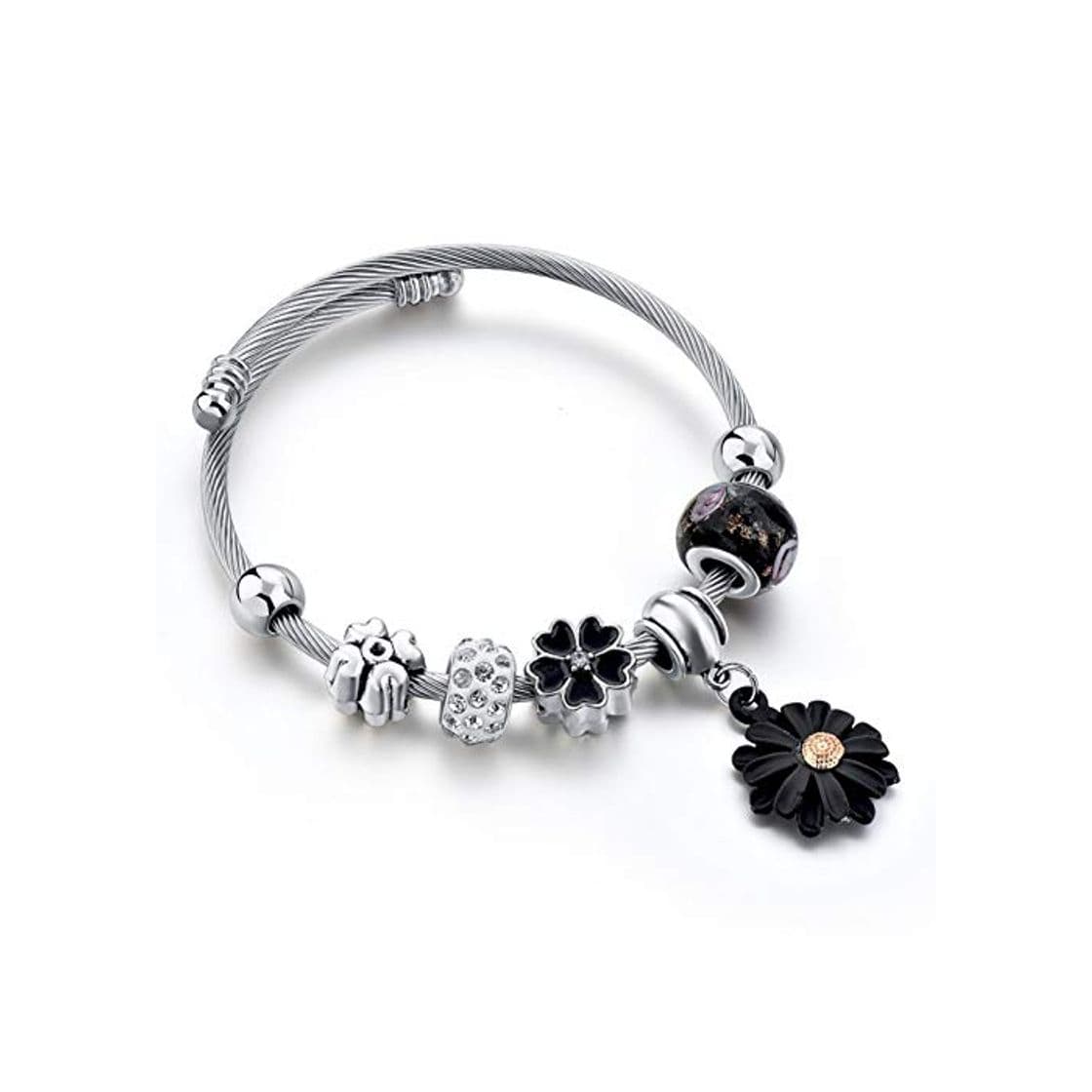 Fashion HFLGKLO Preto Flor Cuff Pulseiras Pulseiras Encantos Meninas Para & Prata Man