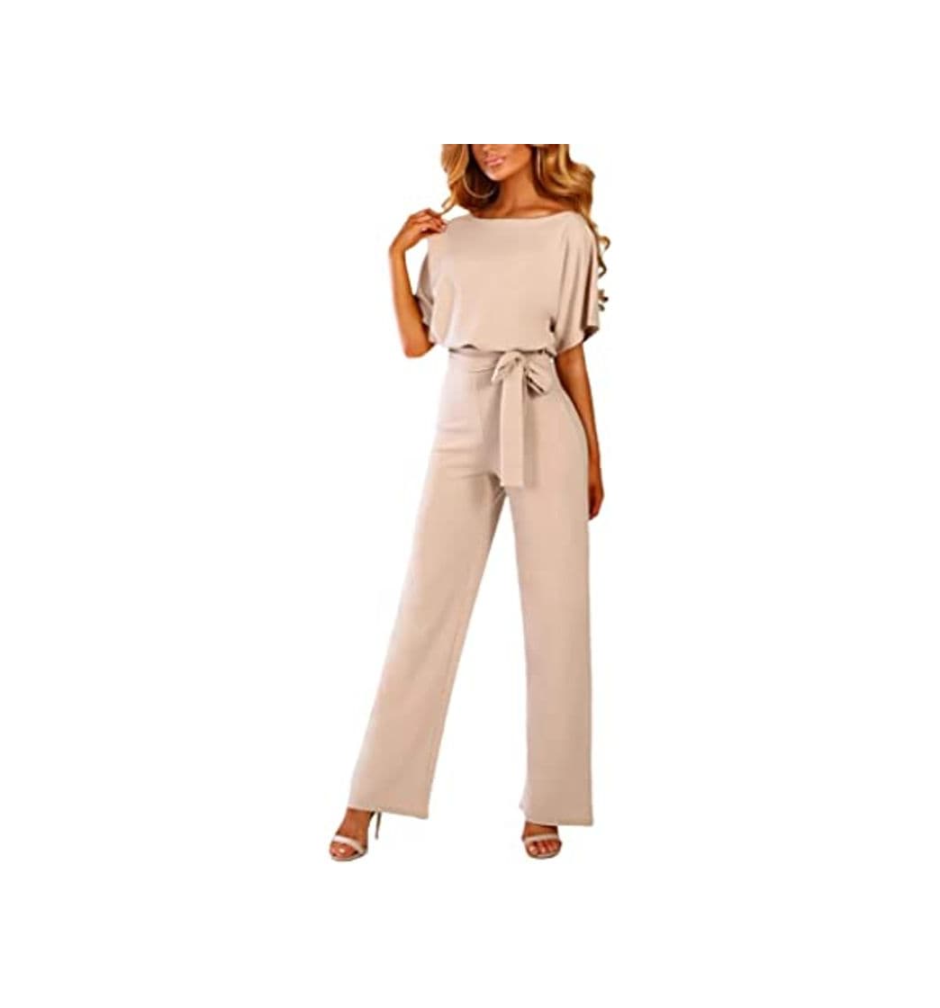 Producto FeelinGirl Mono Largo Mujer Verano O Jumpsuit Cintura Alta con Bosillo Cuello Redondo Rojo XXL