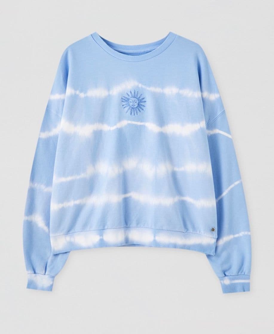 Moda Sweatshirt em azul com tie-dye e sol