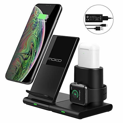 Electrónica MoKo Cargador Inalámbrico Wireless Charger Compatible con iPhone y Apple Watch