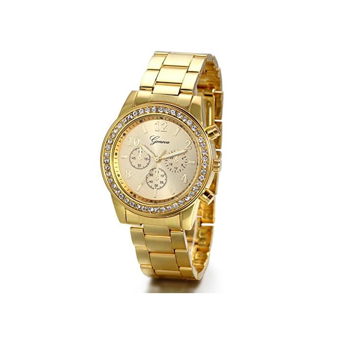 Product Reloj de pulsera unisex JewelryWe con correa de acero inoxidable dorada