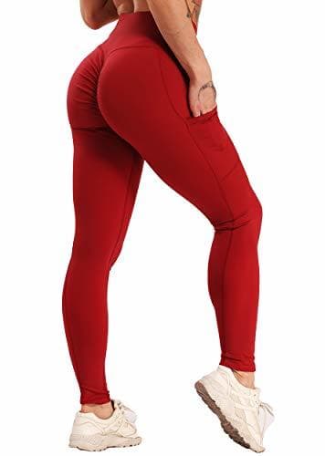 Place FITTOO Mallas Leggings Mujer Pantalones Deportivos Yoga Alta Cintura Elásticos Transpirables Rojo