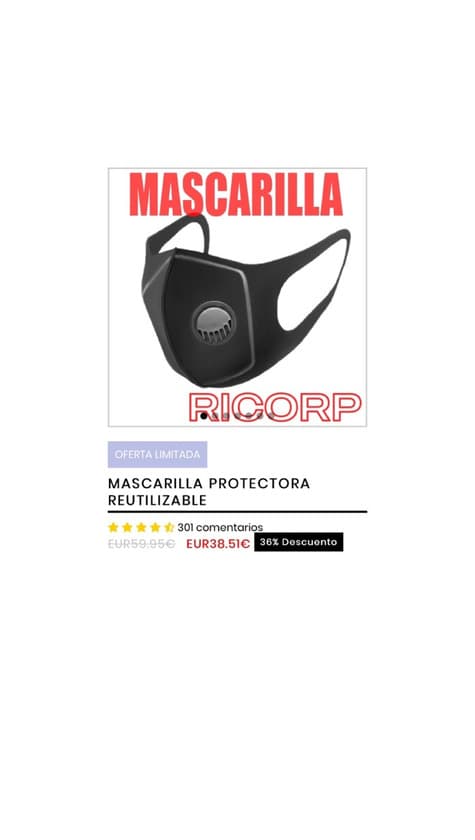 Product MASCARILLA con filtro y Reutilizable 