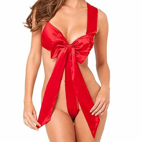 Product YeeHoo Mujer Lingerie Red con corbata de satén arco Temptation Uniform