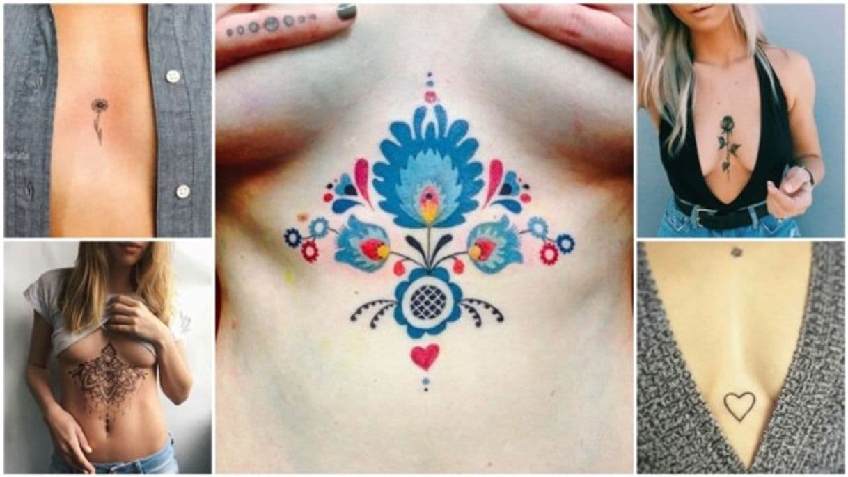 Moda Tattoo entre seios, formas geométricas.