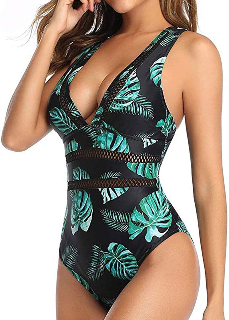 Product LANSKIRT Bikins Mujer 2020 Sexy Traje de Baño Una Pieza de Encaje Sexy de Talla Grande Bikinis Trikini Biquini Estampadas Planta Verde Bohemios Ropa de Playa Moda Bañadores Verano