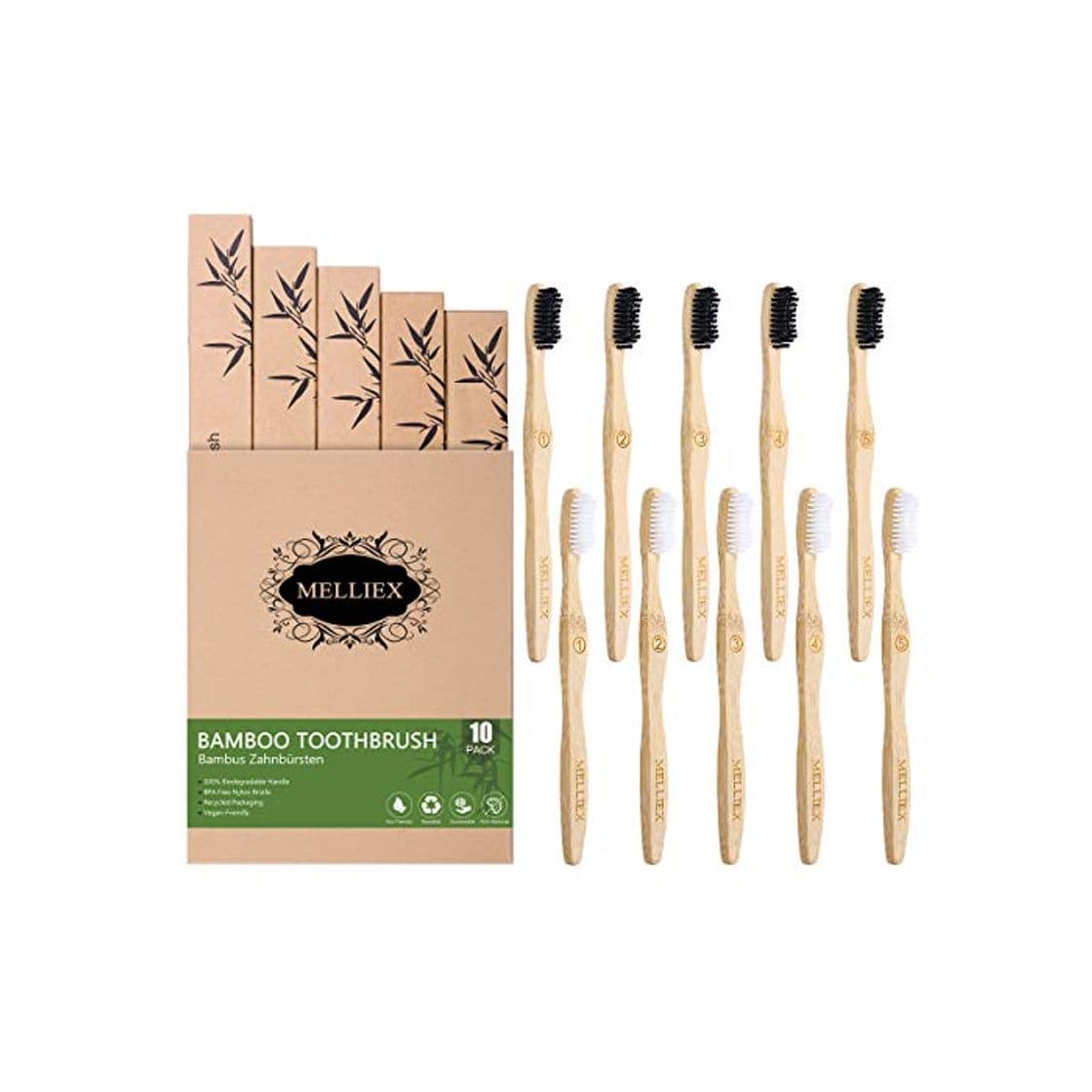 Beauty 10PCS Cepillo de Dientes de Bambu