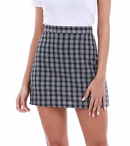 Product Desconocido GenericC Womens Basic Stretch High Waist Plaid Mini Bodycon Pencil Skirt