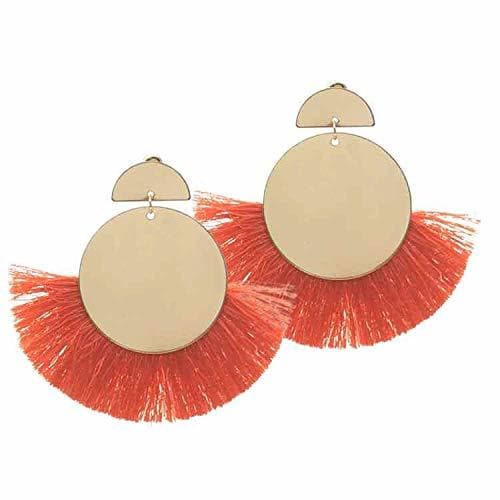 Fashion CREADIVA Pendientes Aretes Flecos Naranja y Dorados Ultima Moda 2019 Zarcillos Earings