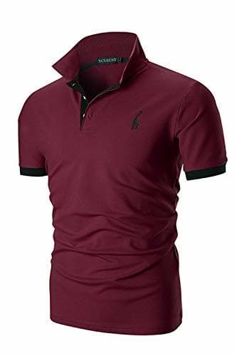 Moda YCUEUST Polo para Hombre Manga Cortas Bordado Contrast Collar Golf Camiseta Rojo