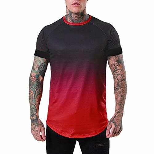 Fashion riou Camisetas Hombre Manga Corta Moda Personalidad Estampada Cuello Redondo Top Blusa