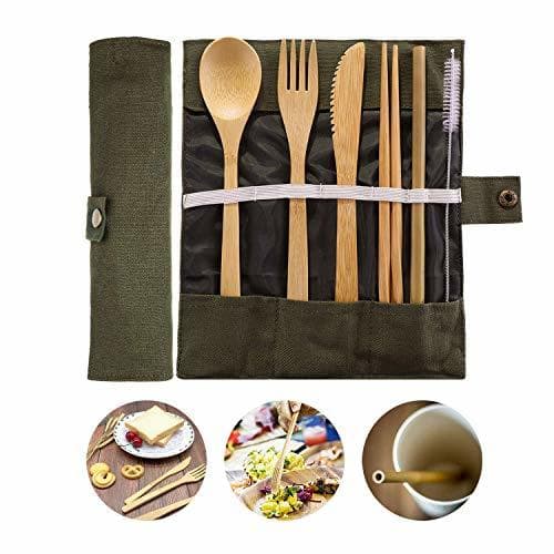 Lugar JZZJ Bamboo Travel Utensils Bamboo Cutlery Set Camping Cutlery with Knife