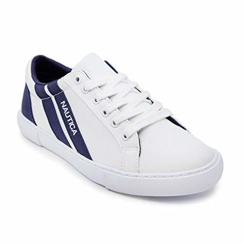 Lugar Nautica Women Sustainable Shoe Lace-Up Sneaker Eco Friendly-Aurelia-White Navy-7.5