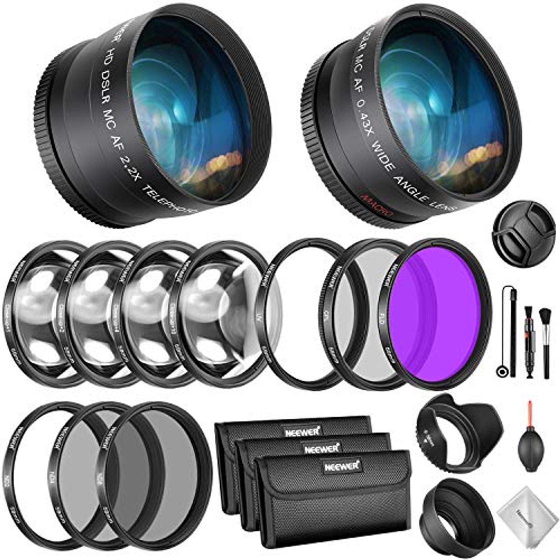 Electrónica Neewer 58mm Kit de Lentes y Filtros: Lente Gran Angular, Teleobjetivo y