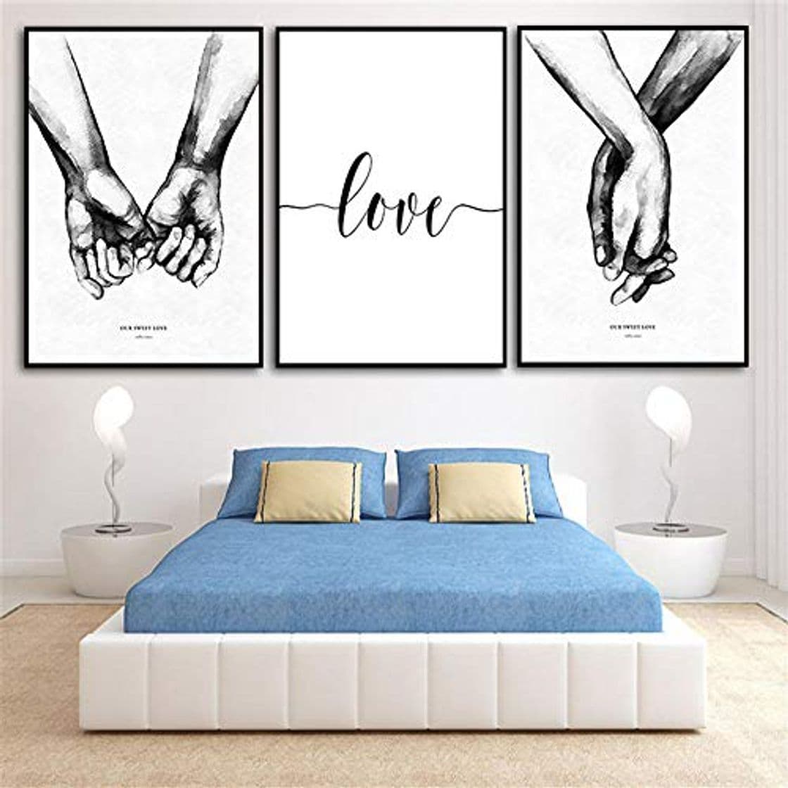 Product Tomados de la Mano Love Quote Canvas Poster Prints Painting Abstract Line Heart Picture3 Piece Nordic Decoration for Girl'S Bedroom Decal Sin Marco 40 * 60cm*3