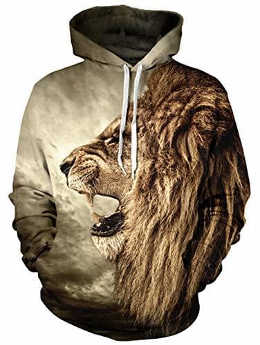 Place TUONROAD Sudadera con Capucha Hombre Novedad León 3D Impreso Marrón Hoodie Mujer